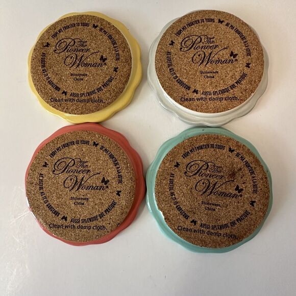 Pioneer Woman Stoneware Coasters Set of 4, Pig/Cowboy Hat/Cow/Boots Country/Farm - Picture 9 of 12